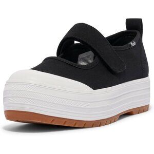 Elegant Black Canvas Womens Mary Jane Sneakers - Soft Footbed & Platform Height